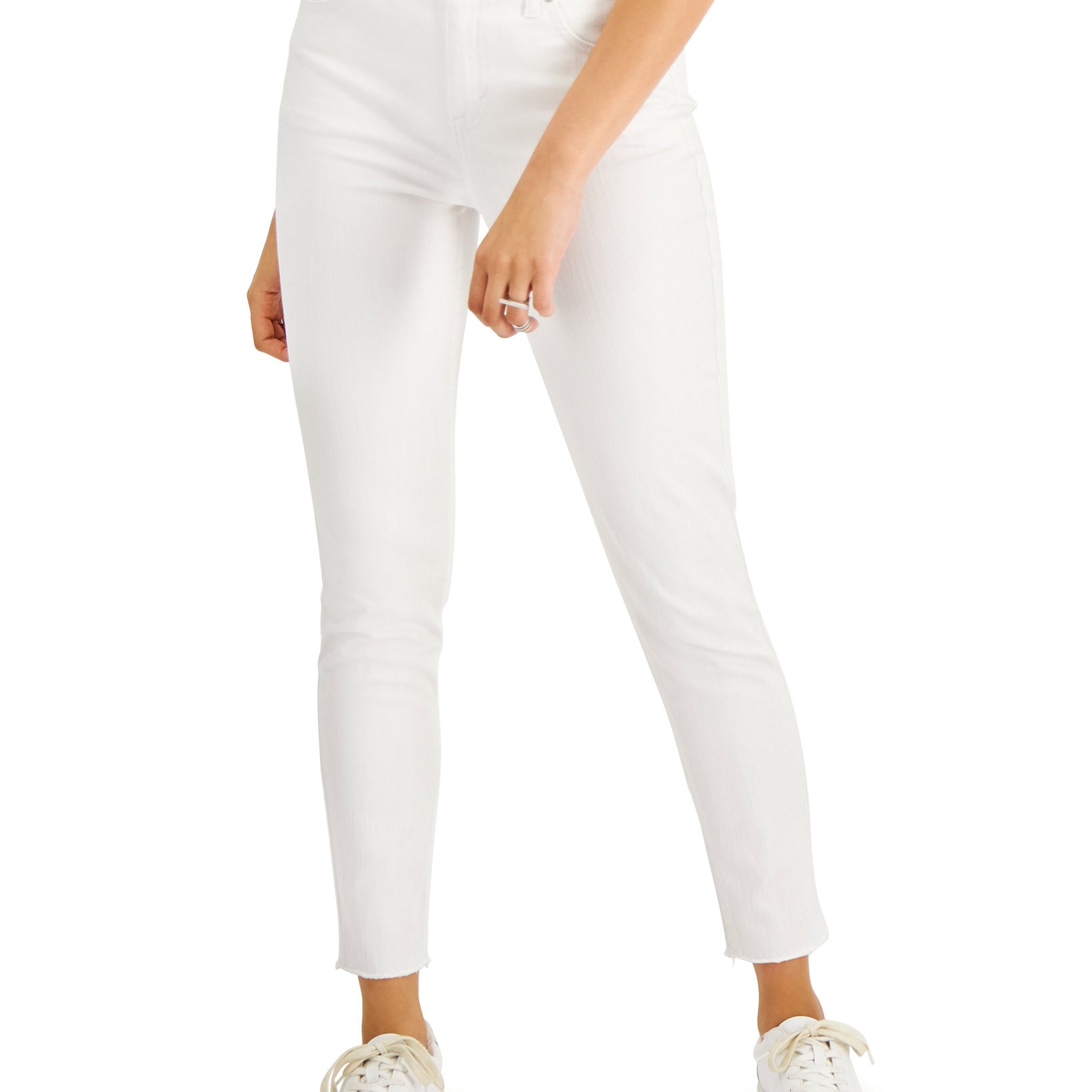 Style & Co Women High Rise Cut Hem Skinny Ankle Jeans Bright White