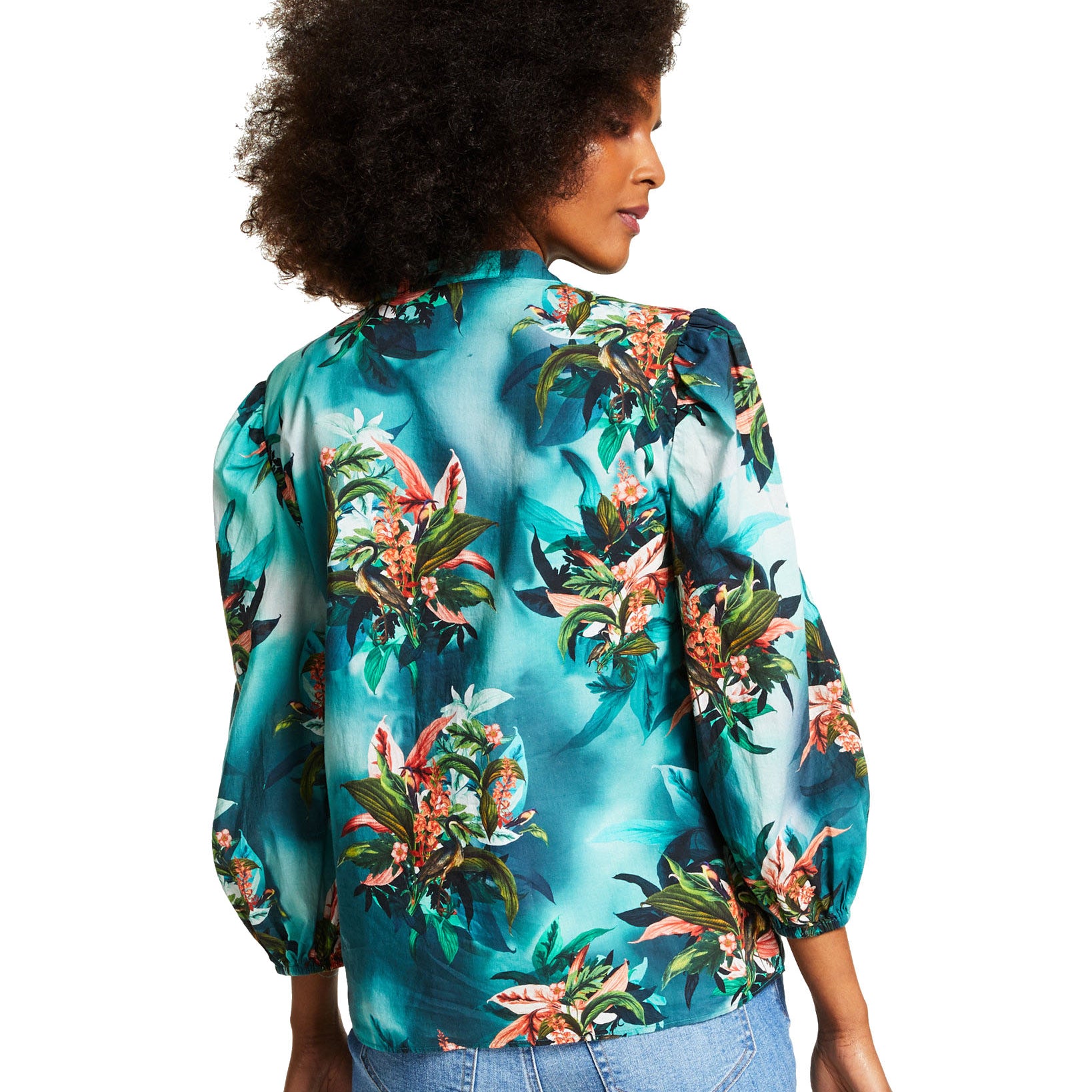 INC International Concepts Women Plus Cotton Tropical Print Blouse