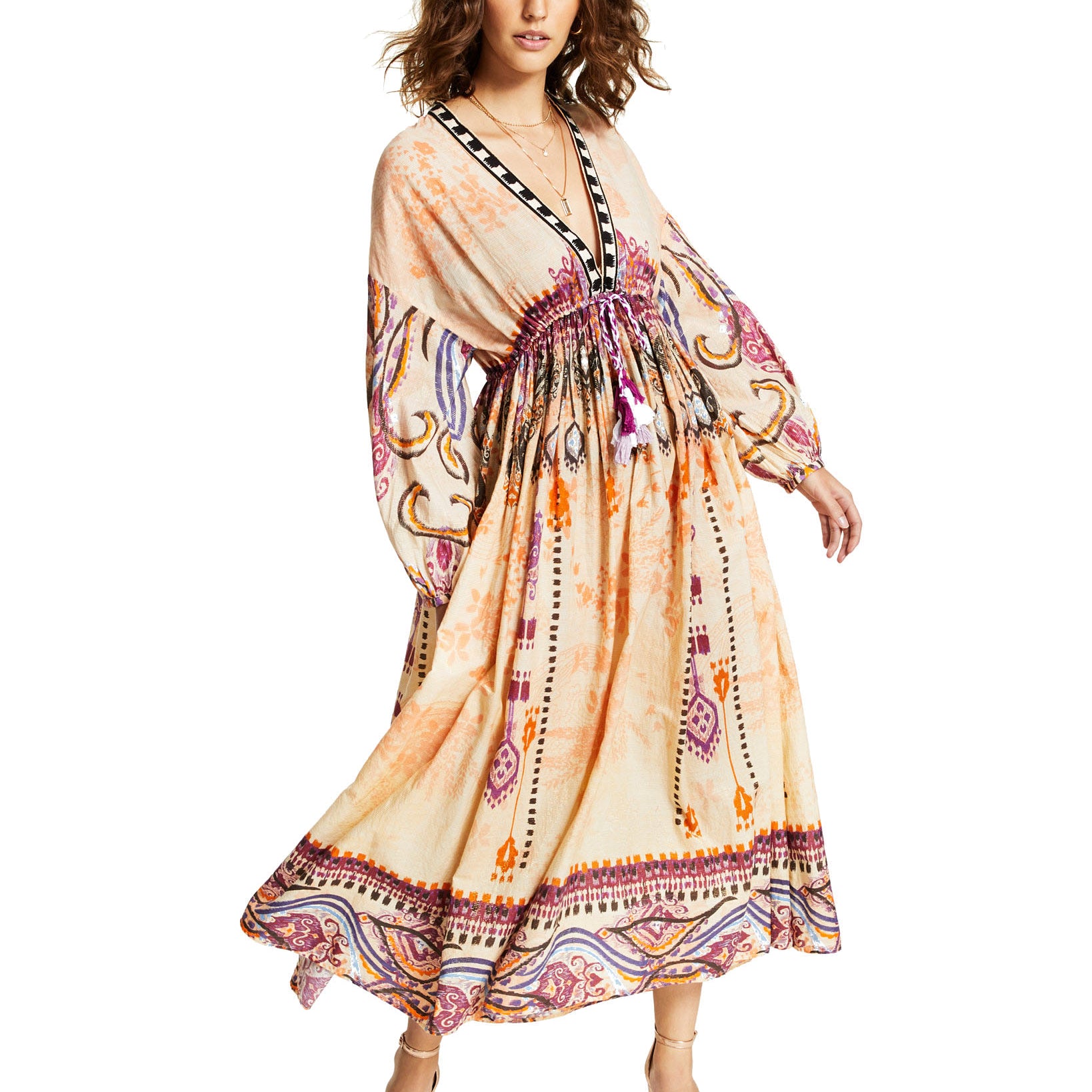 INC International Concepts Women Luxe Drawstring Waist Maxi Dress New Bohemia