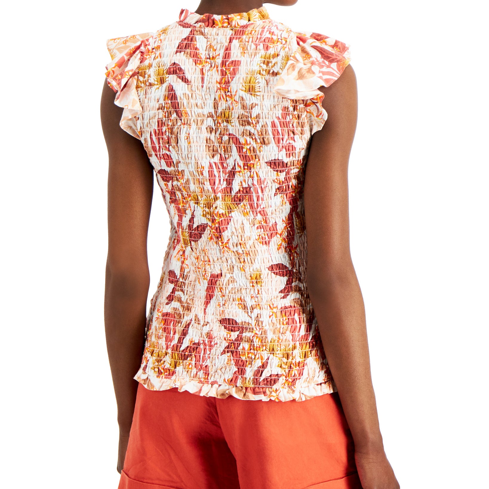 INC International Concepts Women Plus Printed Smocked Sleeveless Top