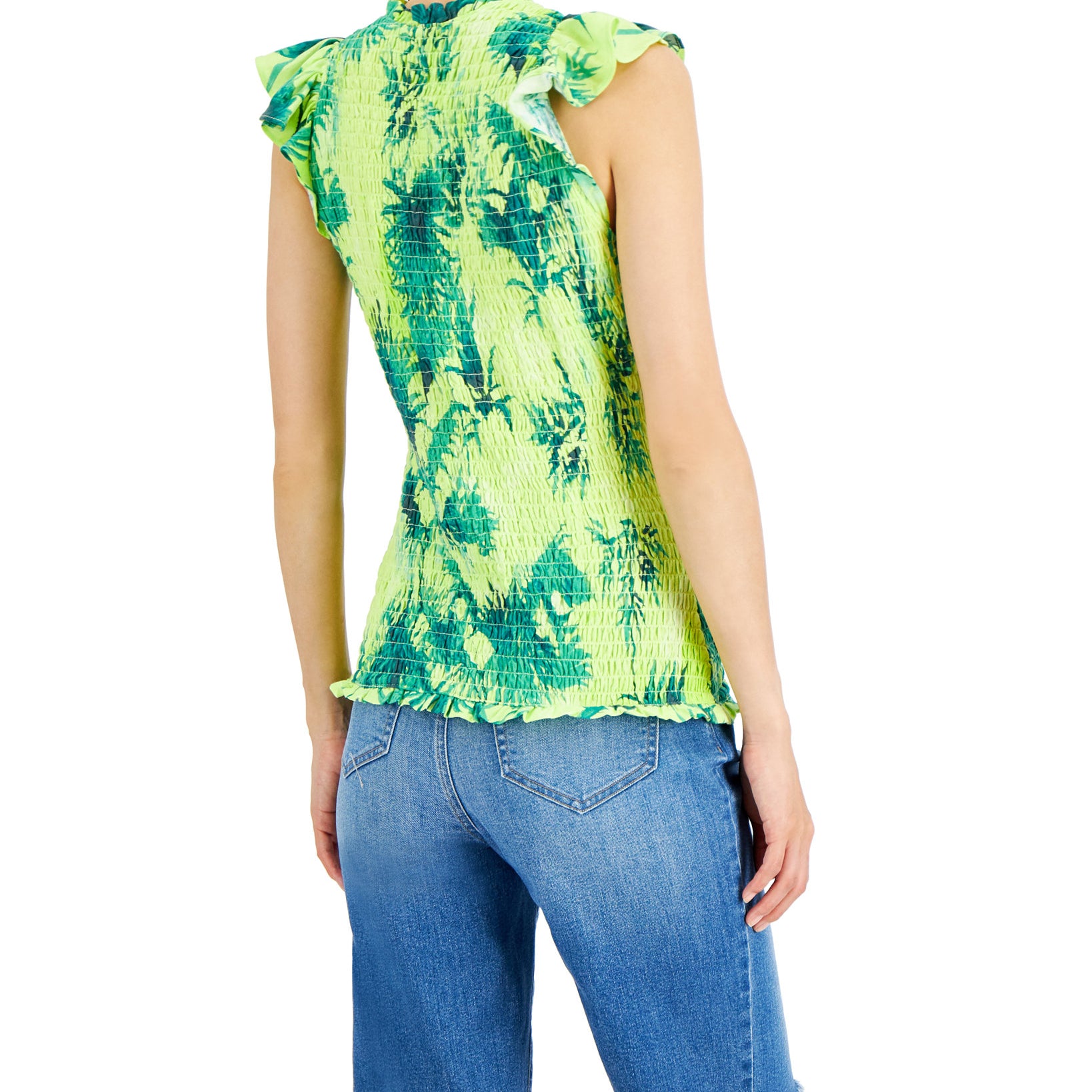 INC International Concepts Women Tropical Print Smocked Tank Top