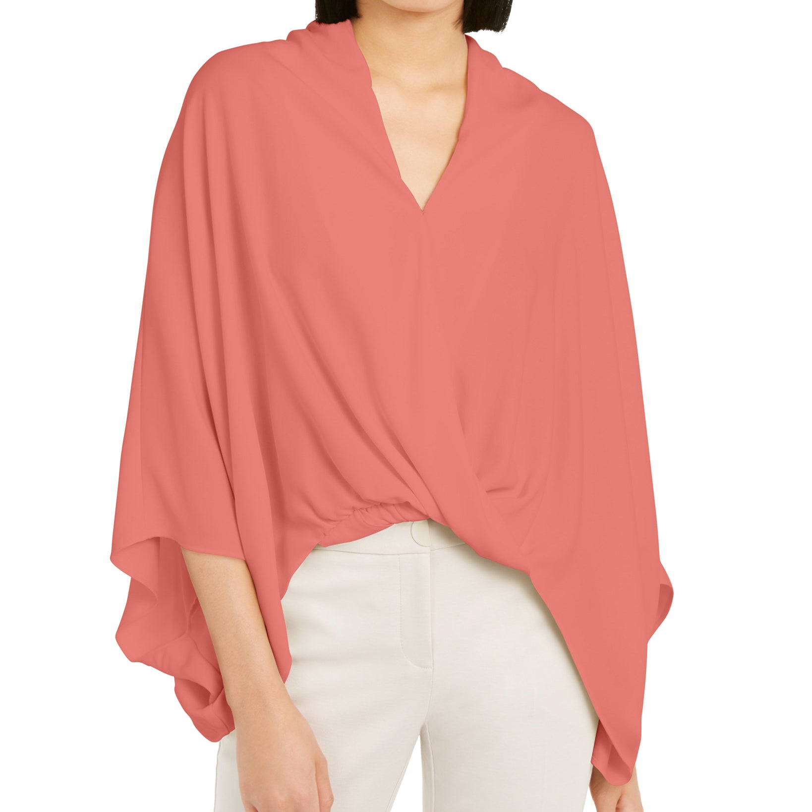 Alfani Women Wide Sleeve Surplice Blouse Sierra Sunrise