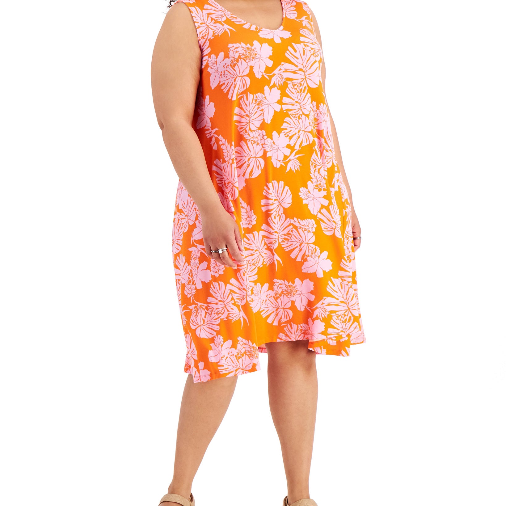 Style & Co Women Printed Flip Flop Dress Wild Orange