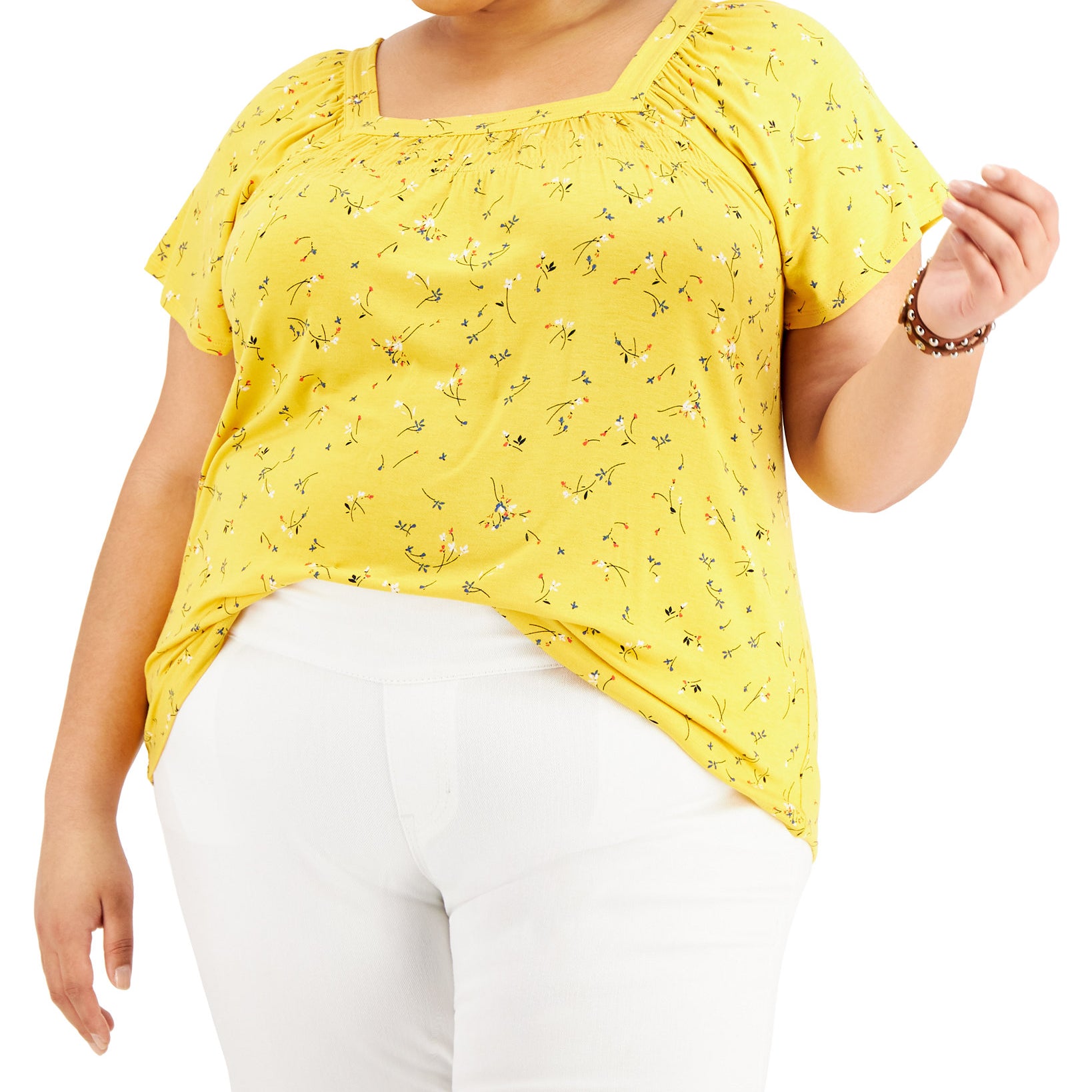 Style & Co Women Plus Printed Square Neck Top Summer Ditsy