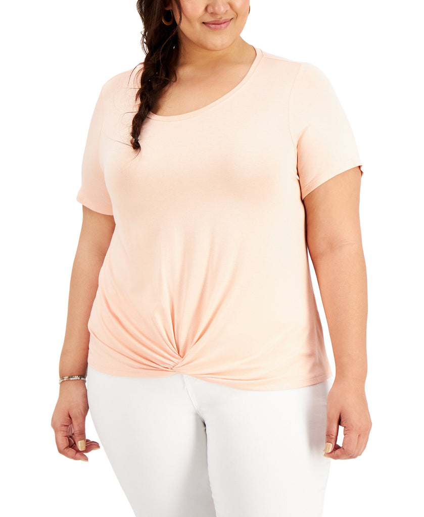 Style & Co Women Plus Twist Hem T Shirt Peach Sherbet