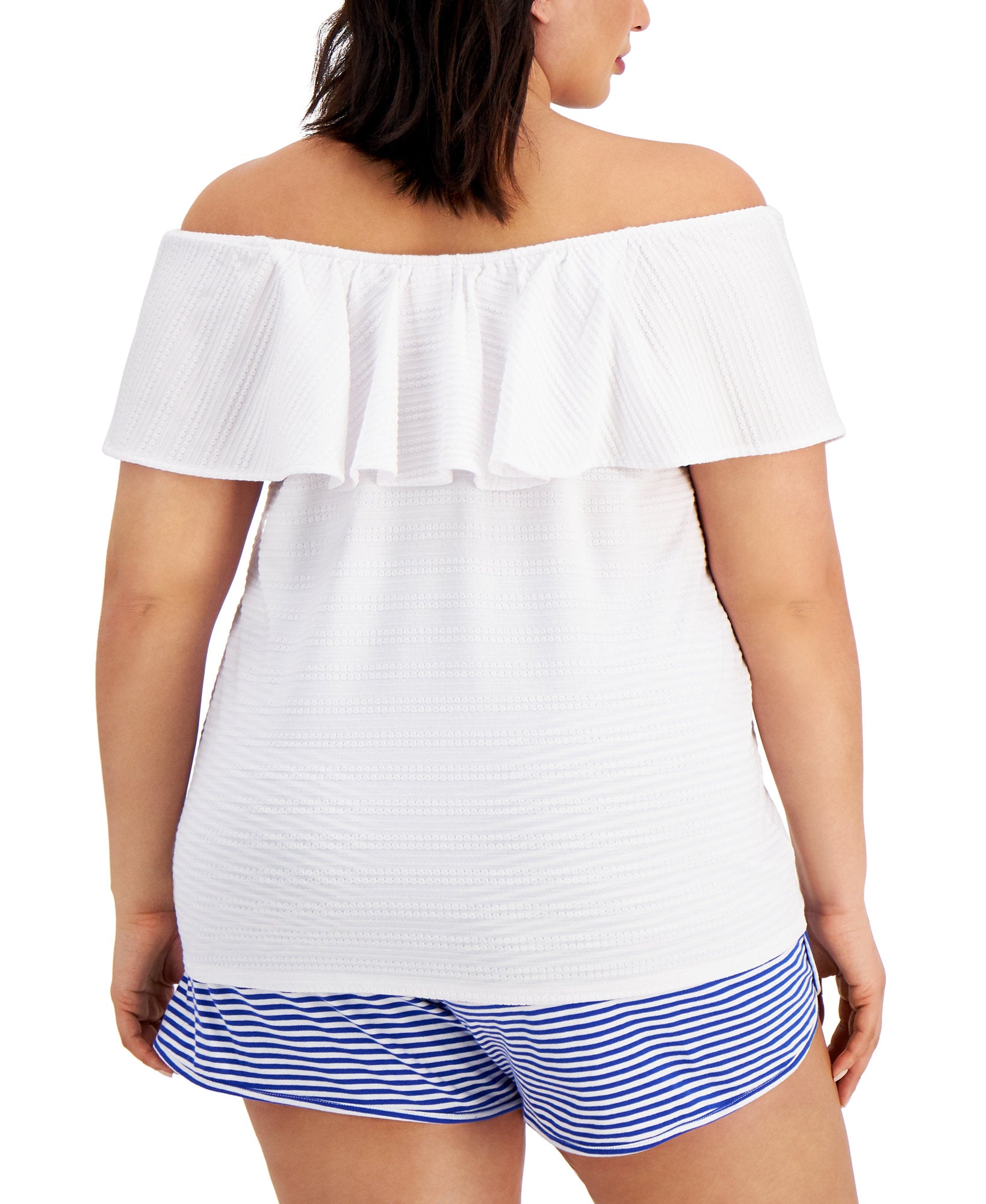 Style & Co Women Plus Textured Ruffle Neck Top
