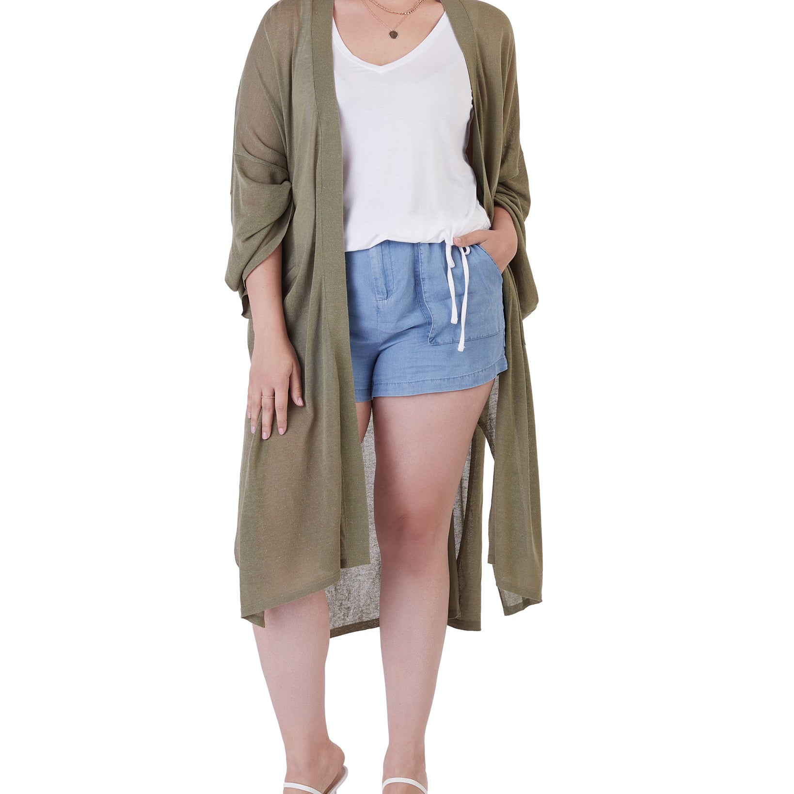 Black Tape Women Plus Oversized Fine Gauge Cardigan Sweater Pistachio