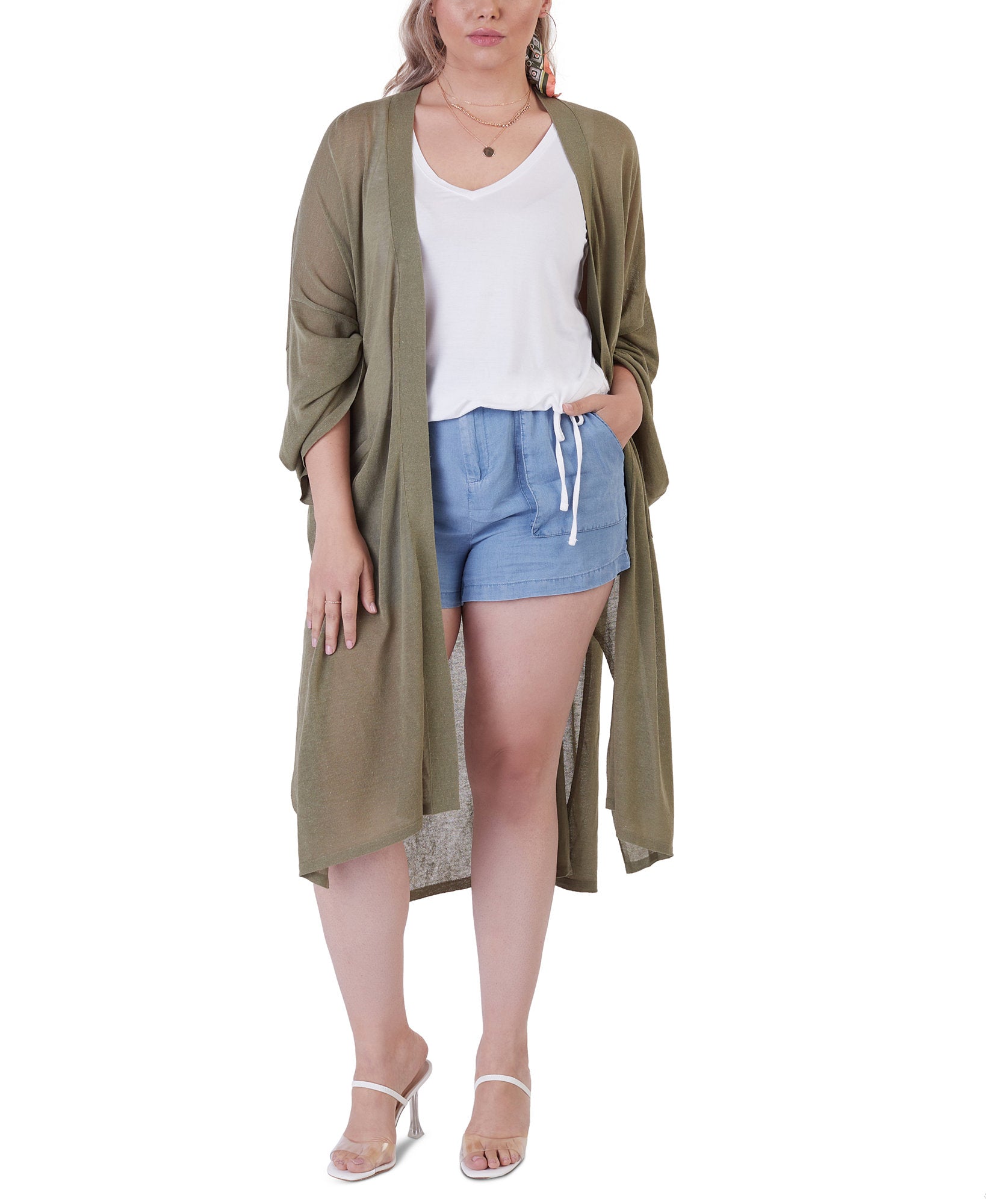 Black Tape Women Plus Oversized Fine Gauge Cardigan Sweater Pistachio