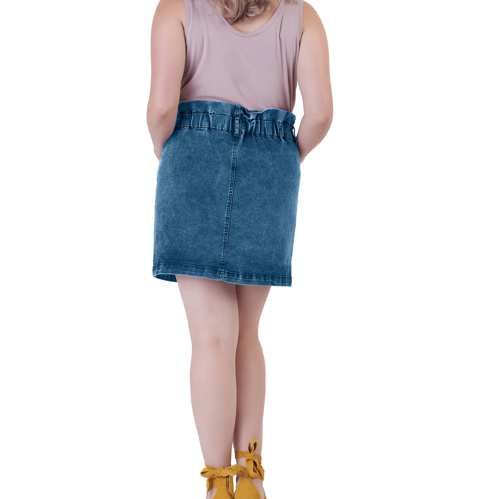 Black Tape Women Elastic Paper Bag Waist Denim Skirt