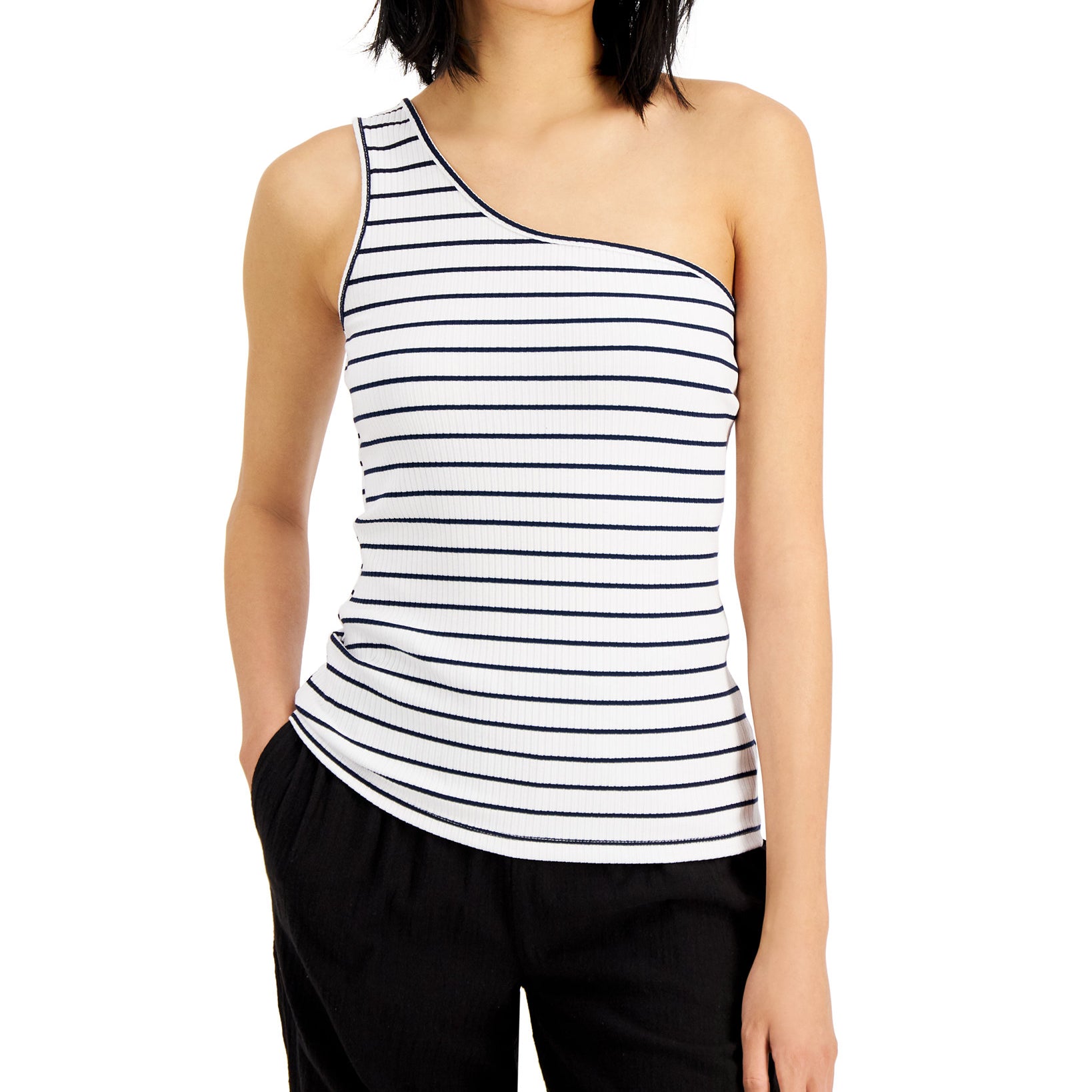 INC International Concepts Women Animal Print One Shoulder Top Sadie Stripe