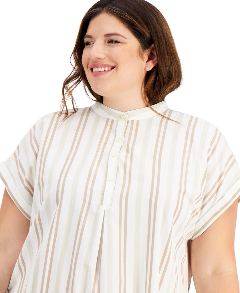 Style & Co Women Plus Cotton Striped Camp Shirtdress