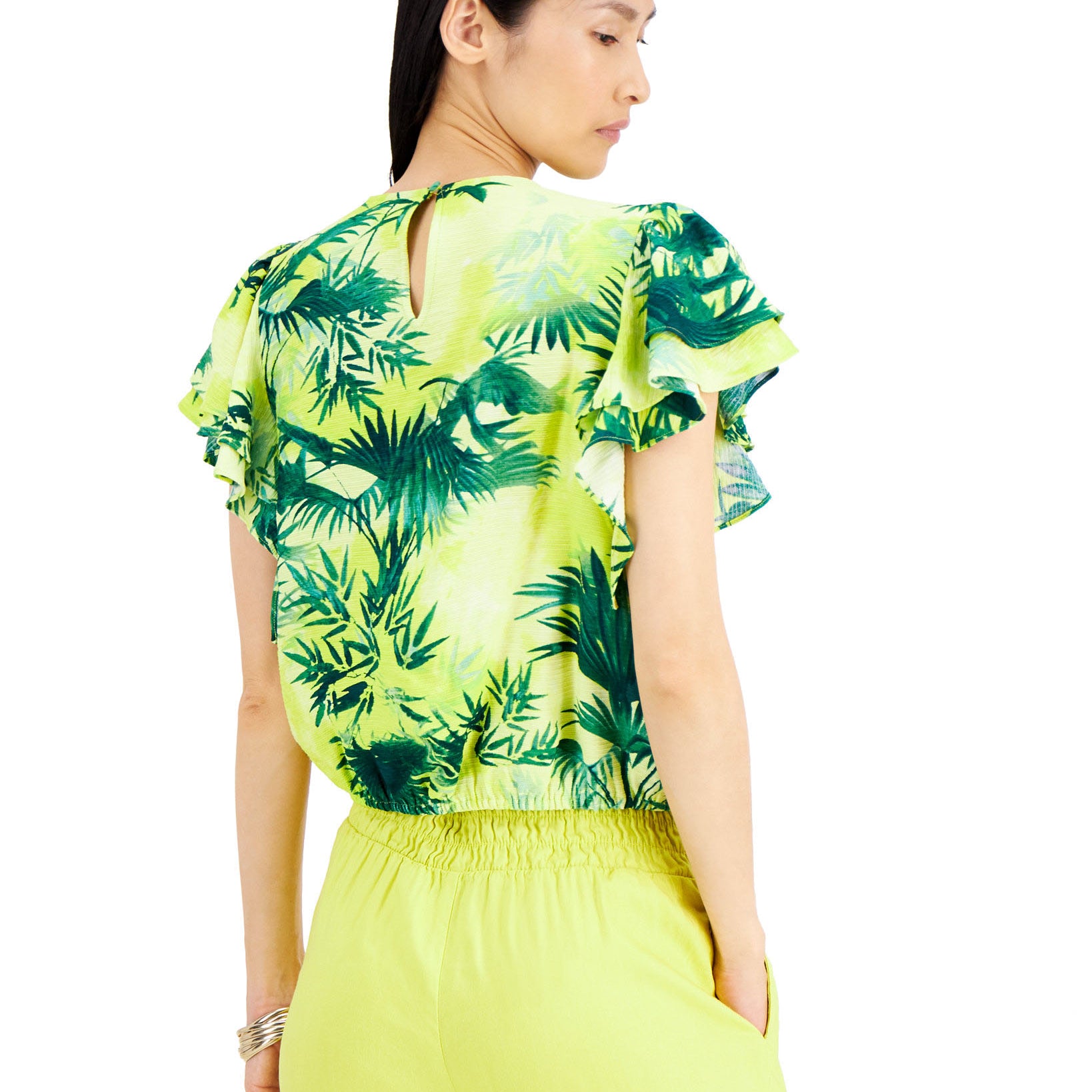 INC International Concepts Women Tropical Print Ruffle Top