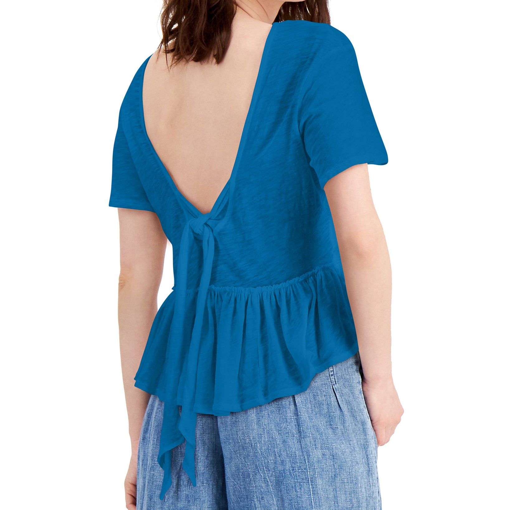 INC International Concepts Women Cotton Tie Back Ruffled Top