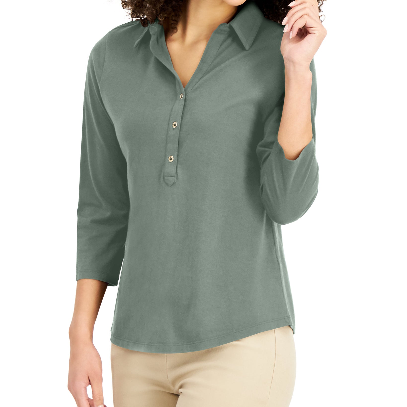 Charter Club Women Cotton Polo Top Pond Green