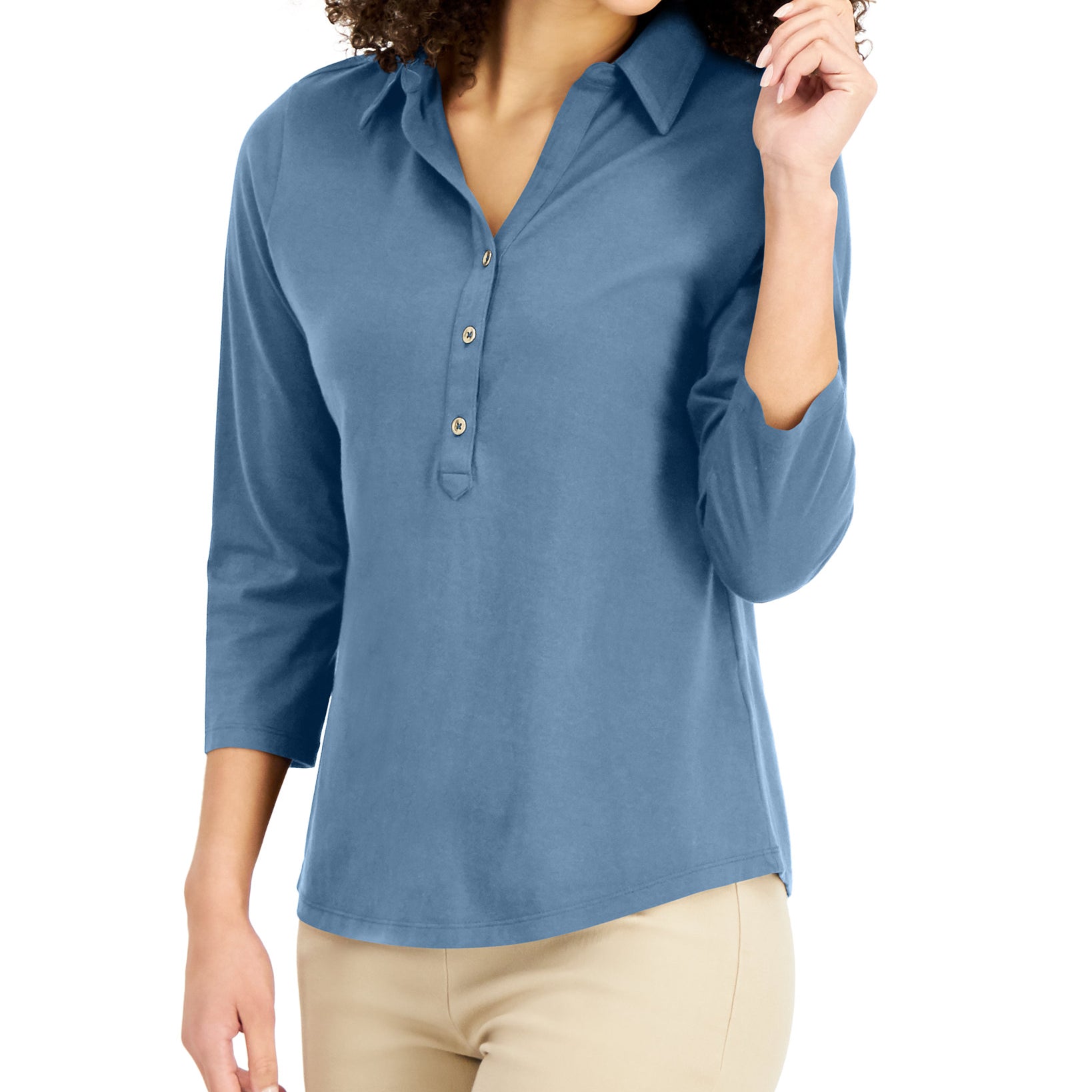 Charter Club Women Cotton Polo Top Blue Azur