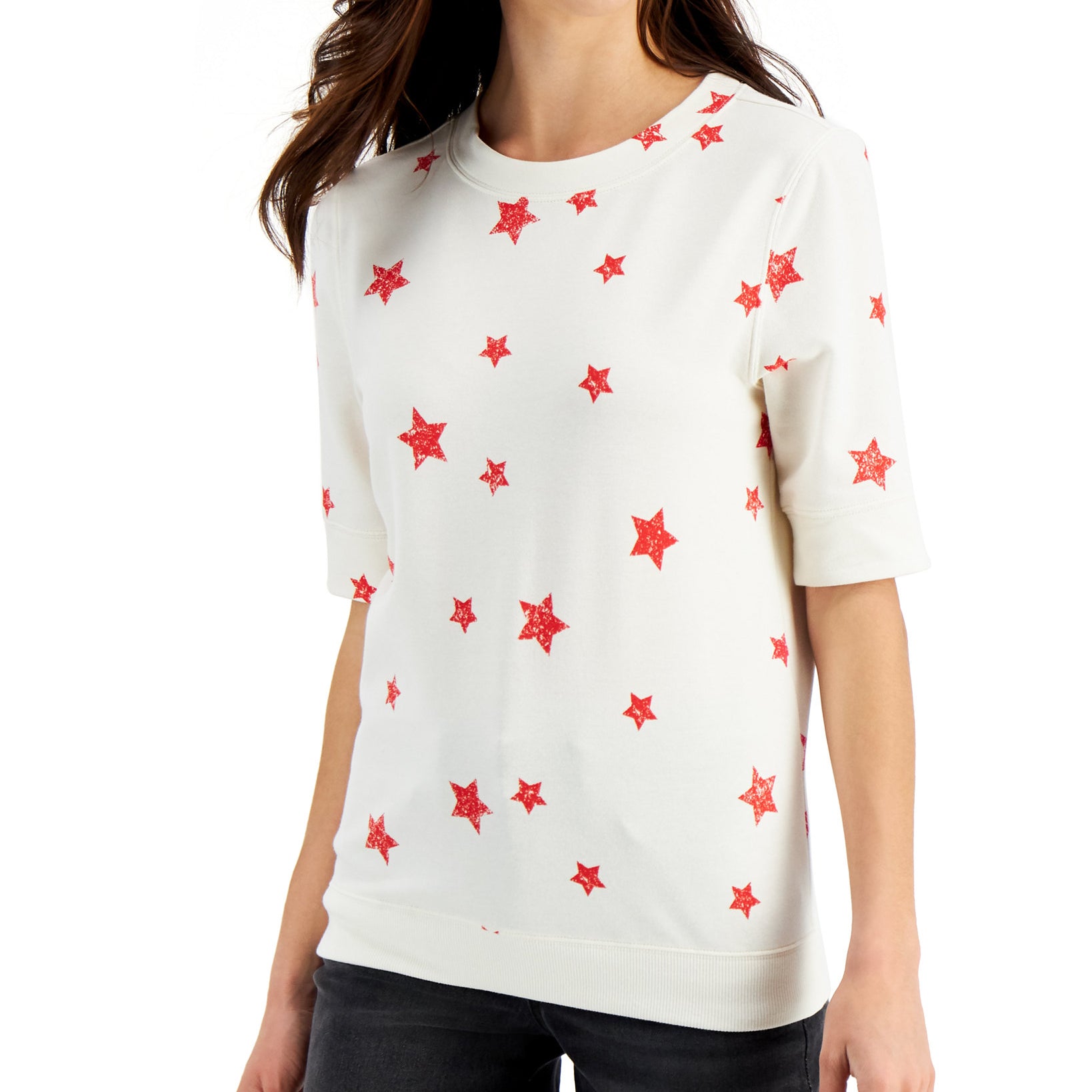Style & Co Women Lightweight French Terry Sweatshirt Star Ivory