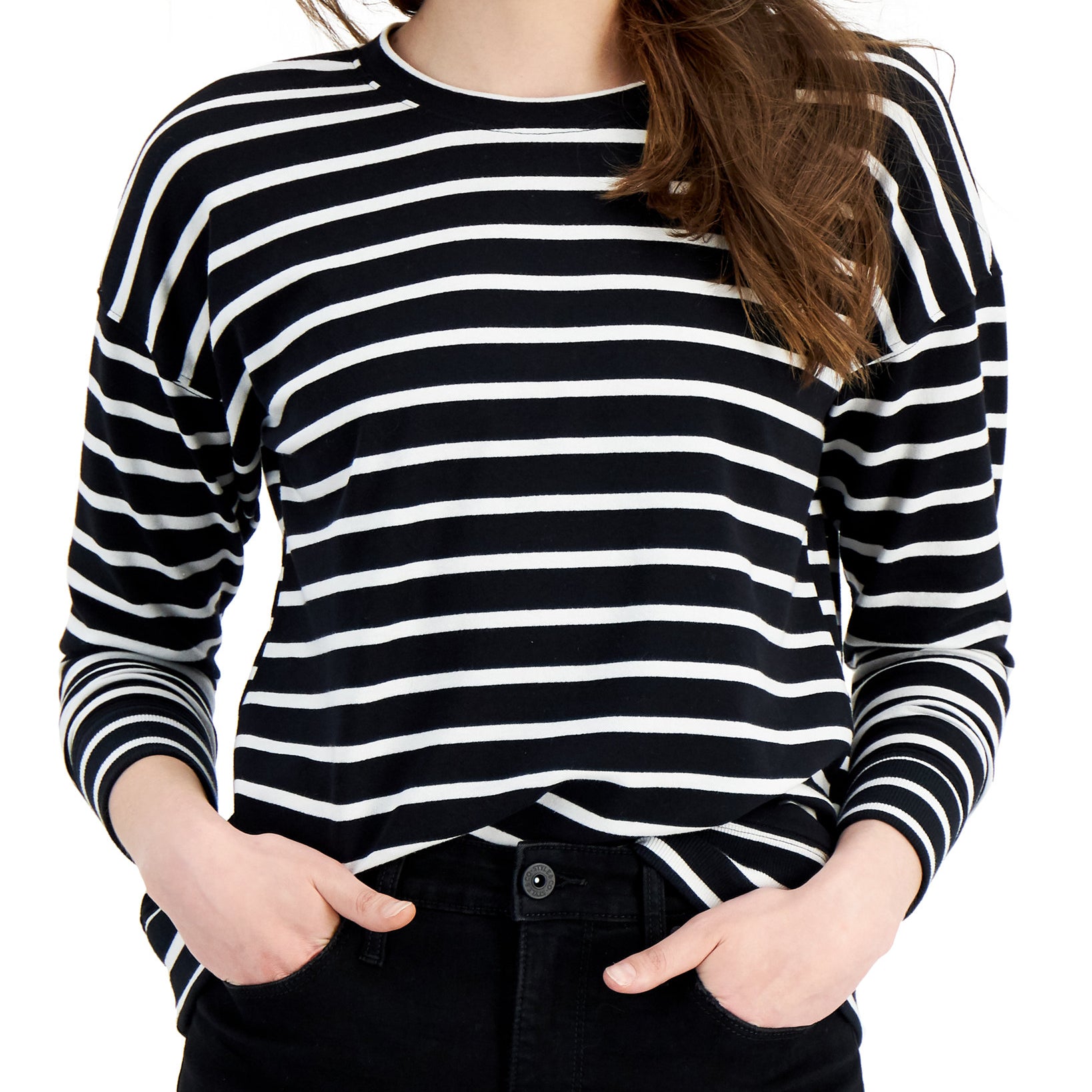 Style & Co Women Striped Classic Crew Sweatshirt