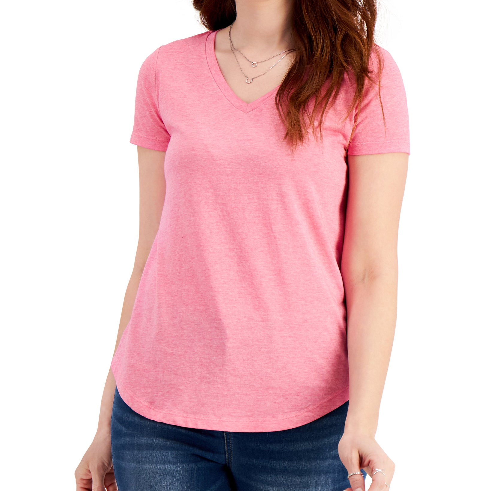 Style & Co Women Burnout V Neck T Shirt Fuchsia Purple