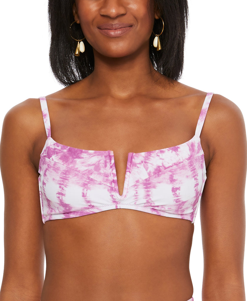 Bar III Women Summer Stripes V Wire Bikini Top Purple Fuchsia