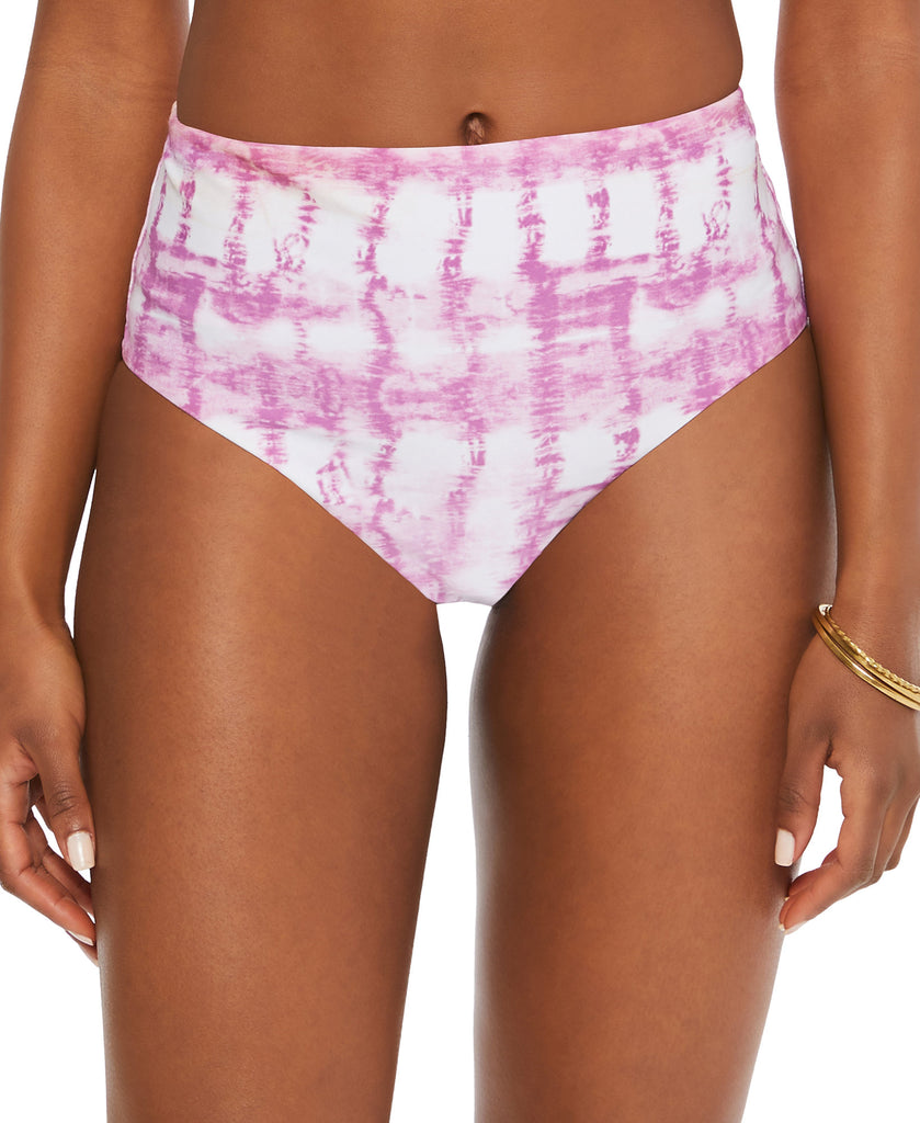 Bar III Women Summer Stripes High Rise Bikini Bottoms Purple Fuchsia