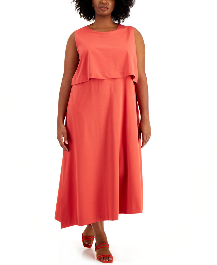 Alfani Women Plus Layered Asymmetrical Hem Dress Cranberry Spice