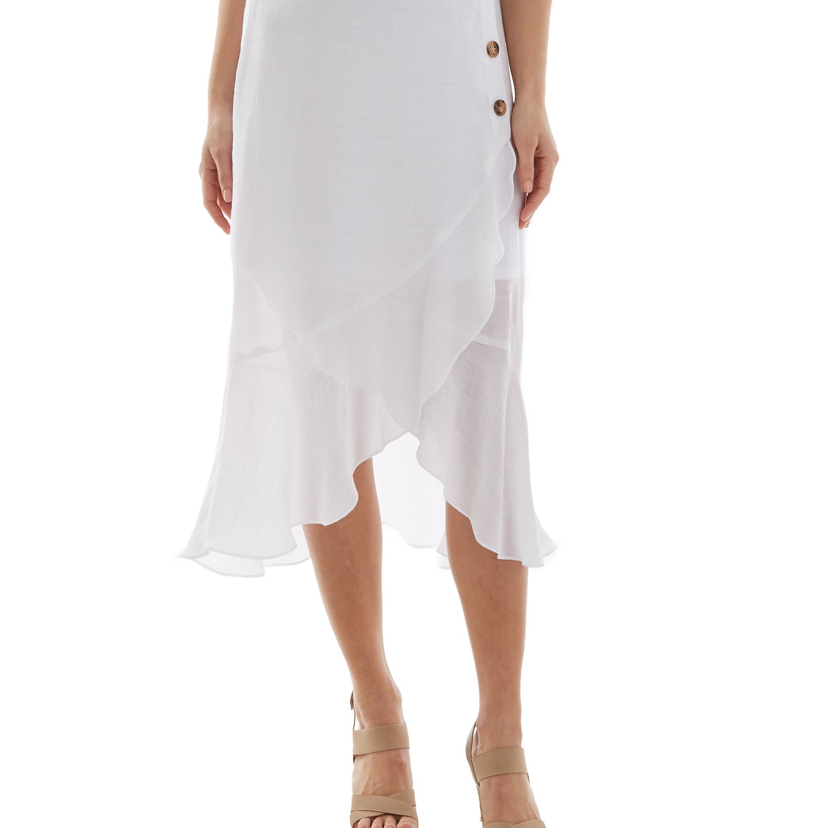 BCX Juniors Asymmetrical Ruffle Hem Skirt Off White