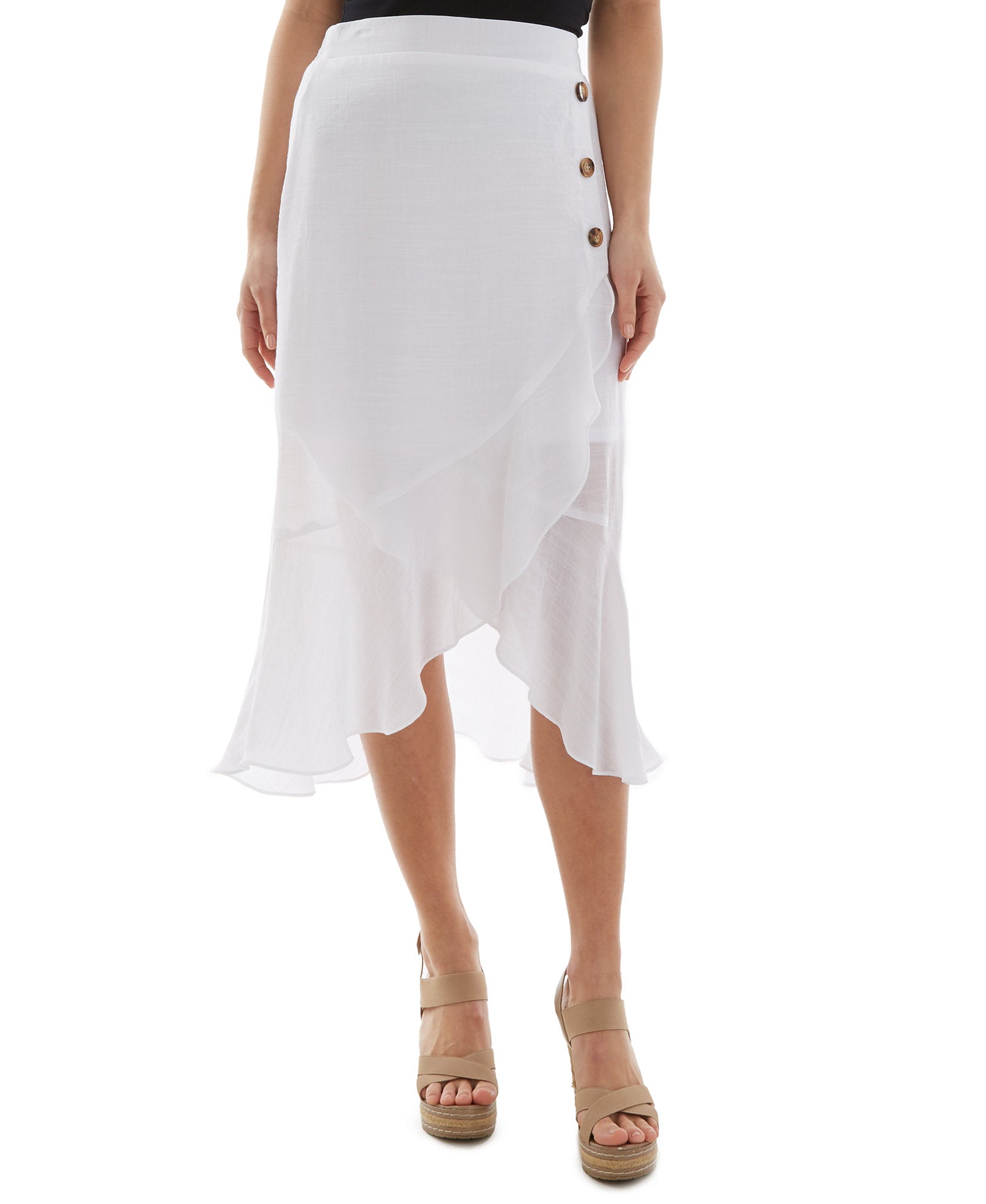 BCX Juniors Asymmetrical Ruffle Hem Skirt Off White
