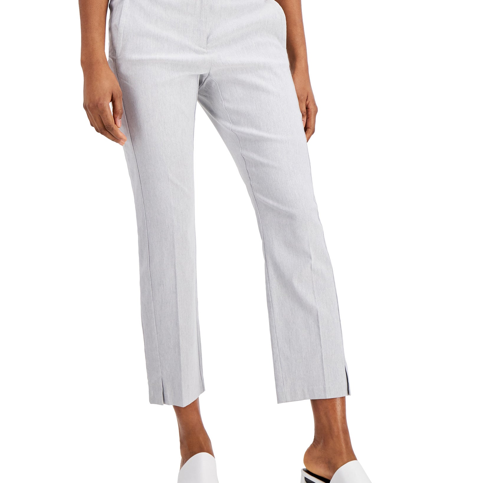 Alfani Women Cropped Slit Hem Straight Leg Pants Carbon Heather
