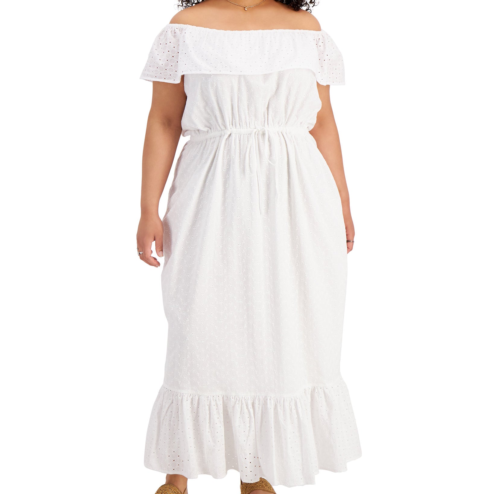 Style & Co Women Plus Eyelet Maxi Dress Bright White