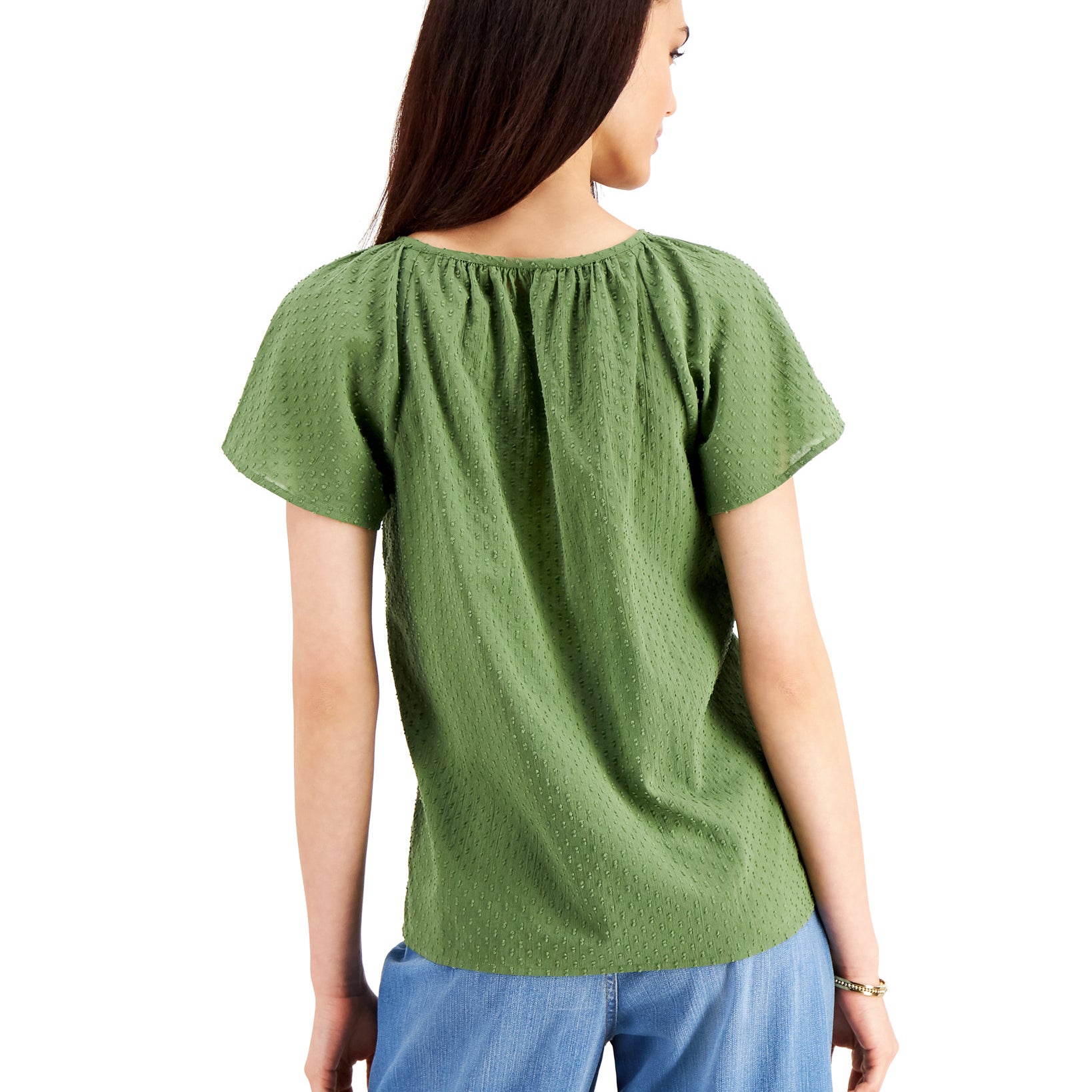 Style & Co Women Cotton Textured Flutter Sleeve Top