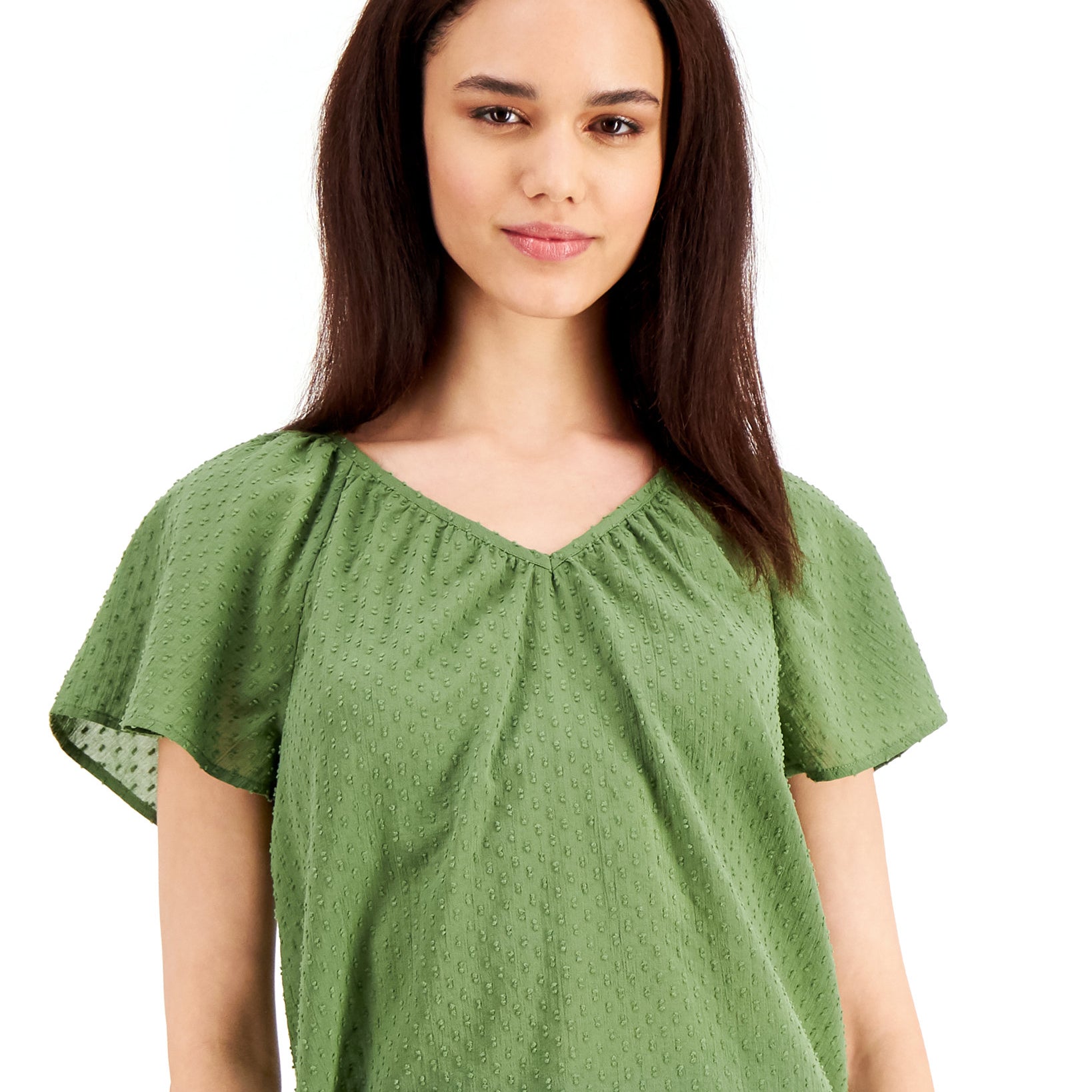 Style & Co Women Cotton Textured Flutter Sleeve Top