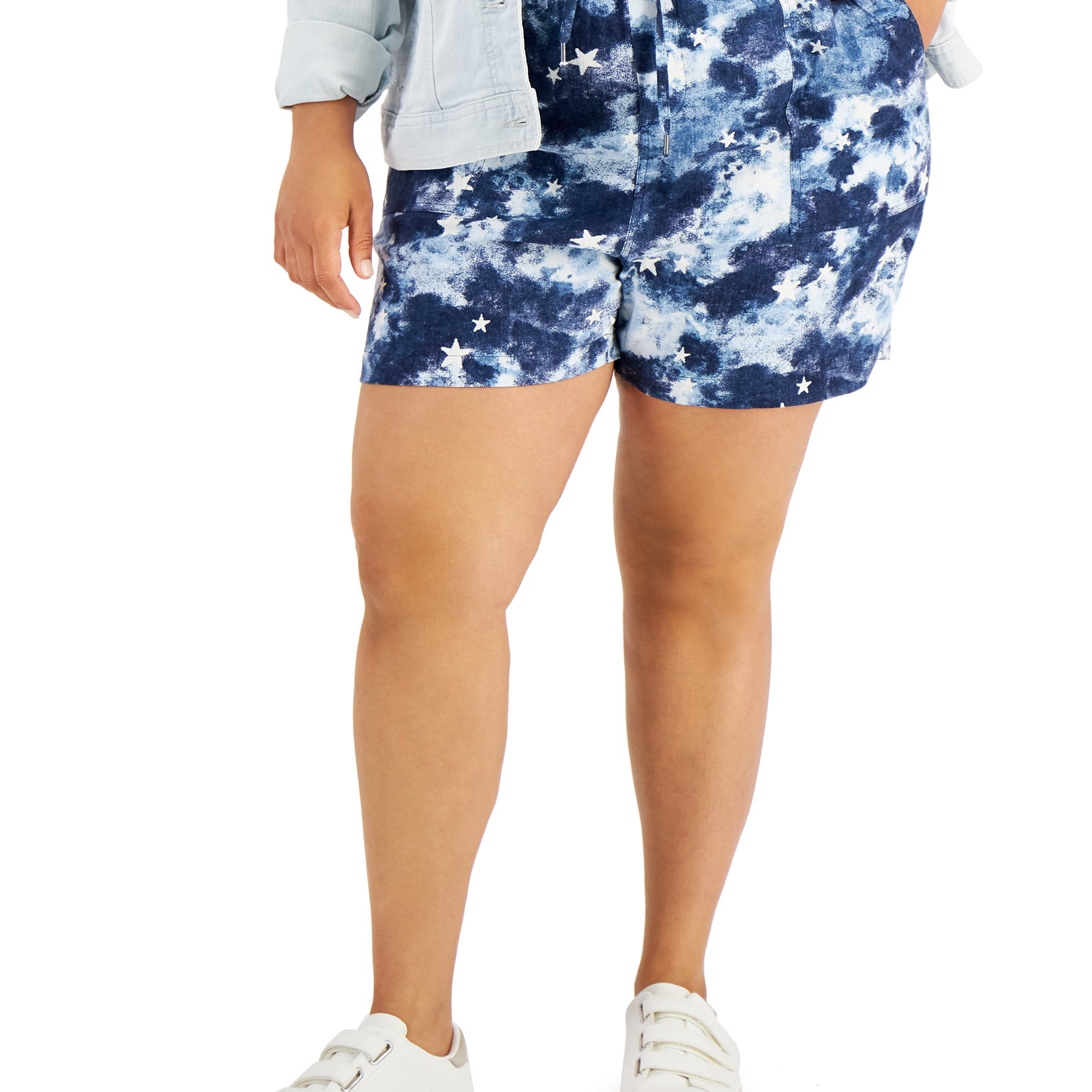 Style & Co Women Plus Printed Shorts Blue Galaxy Dye