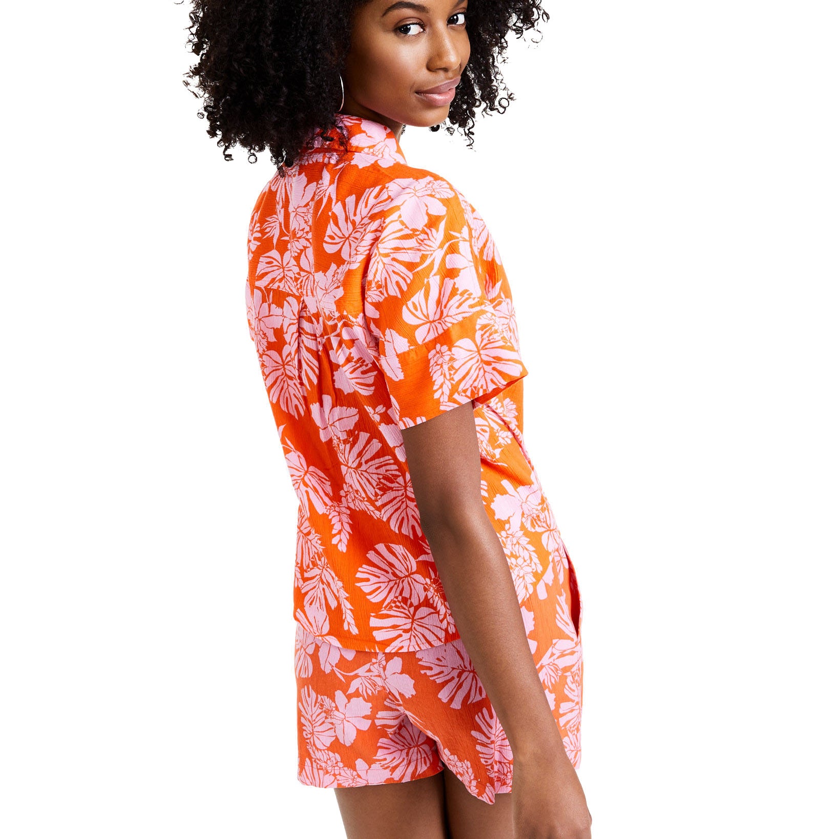 Style-&-Co-Women-Petite-Floral-Print-Tie-Waist-Cotton-Shirt