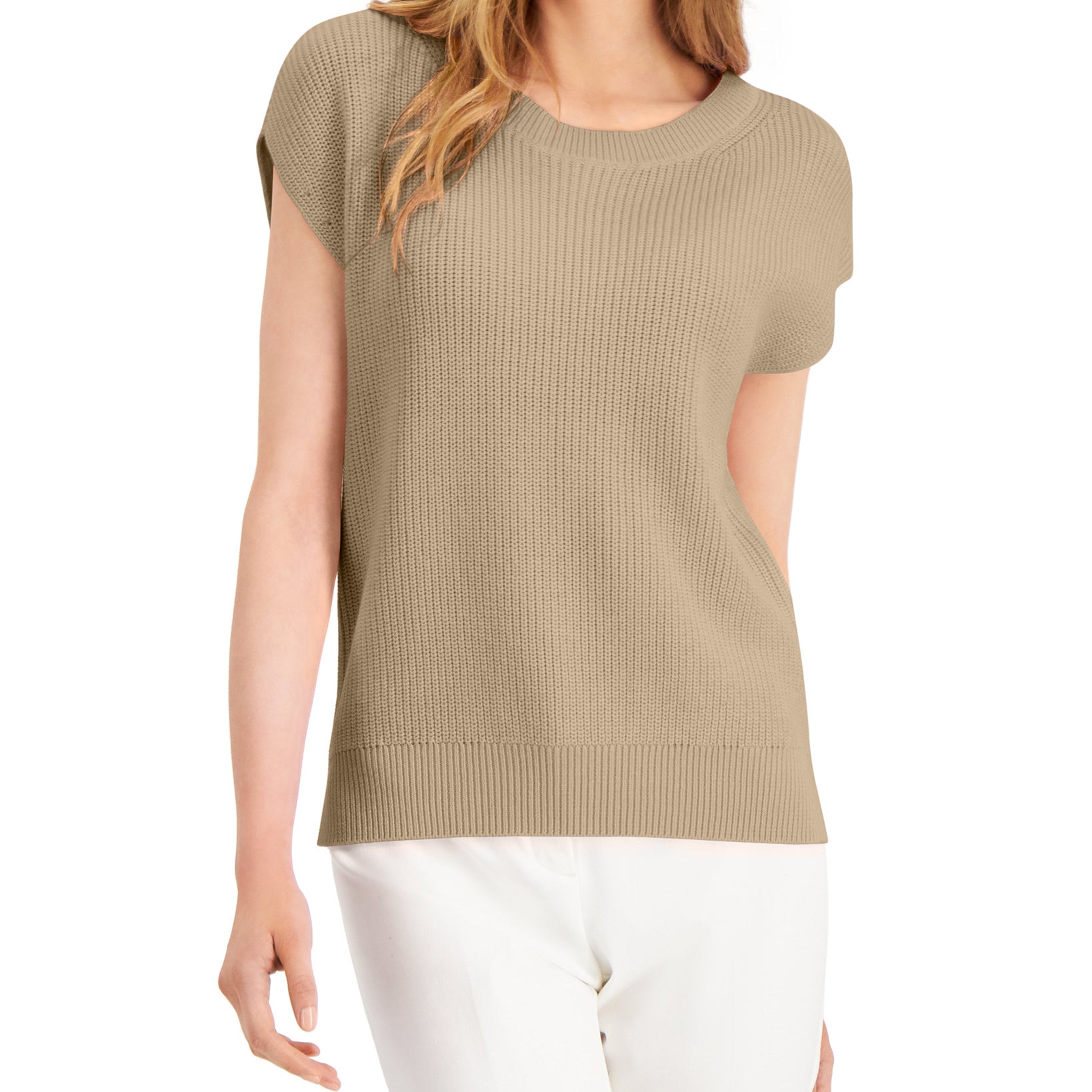 Alfani Women Petite Cap Sleeve Sweater Cream Beige