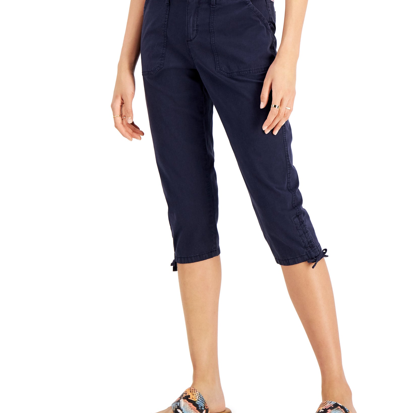 Style & Co Women Petite Utility Capri Pants Industrial Blue