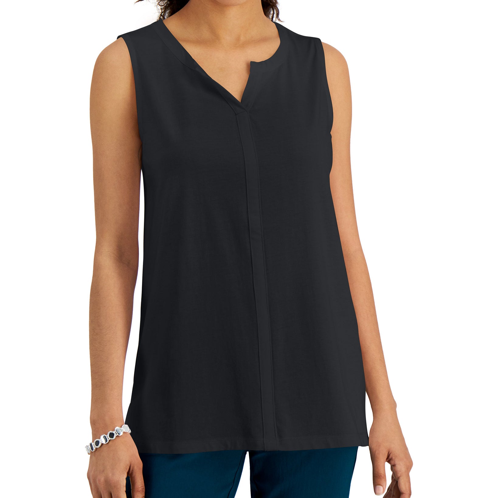Karen Scott Women Split Neck Sleeveless Tunic Deep Black