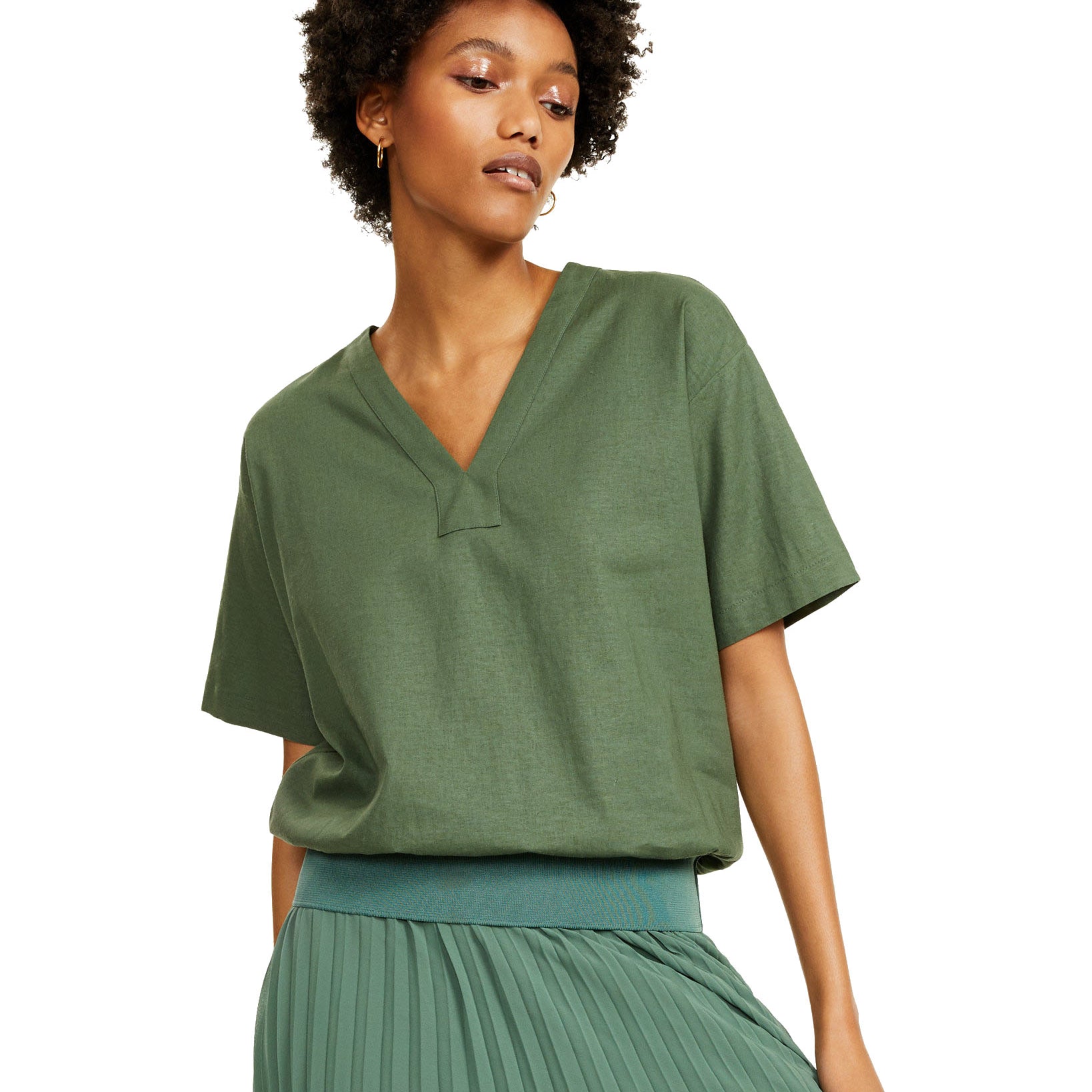Alfani Women V Neck Gathered Top Blooming Cactus