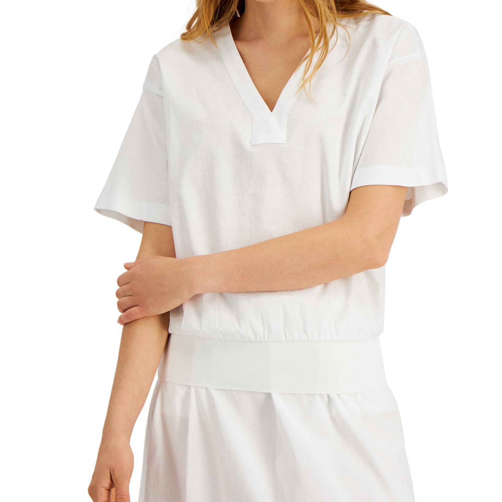 Alfani Women V Neck Gathered Top Bright White