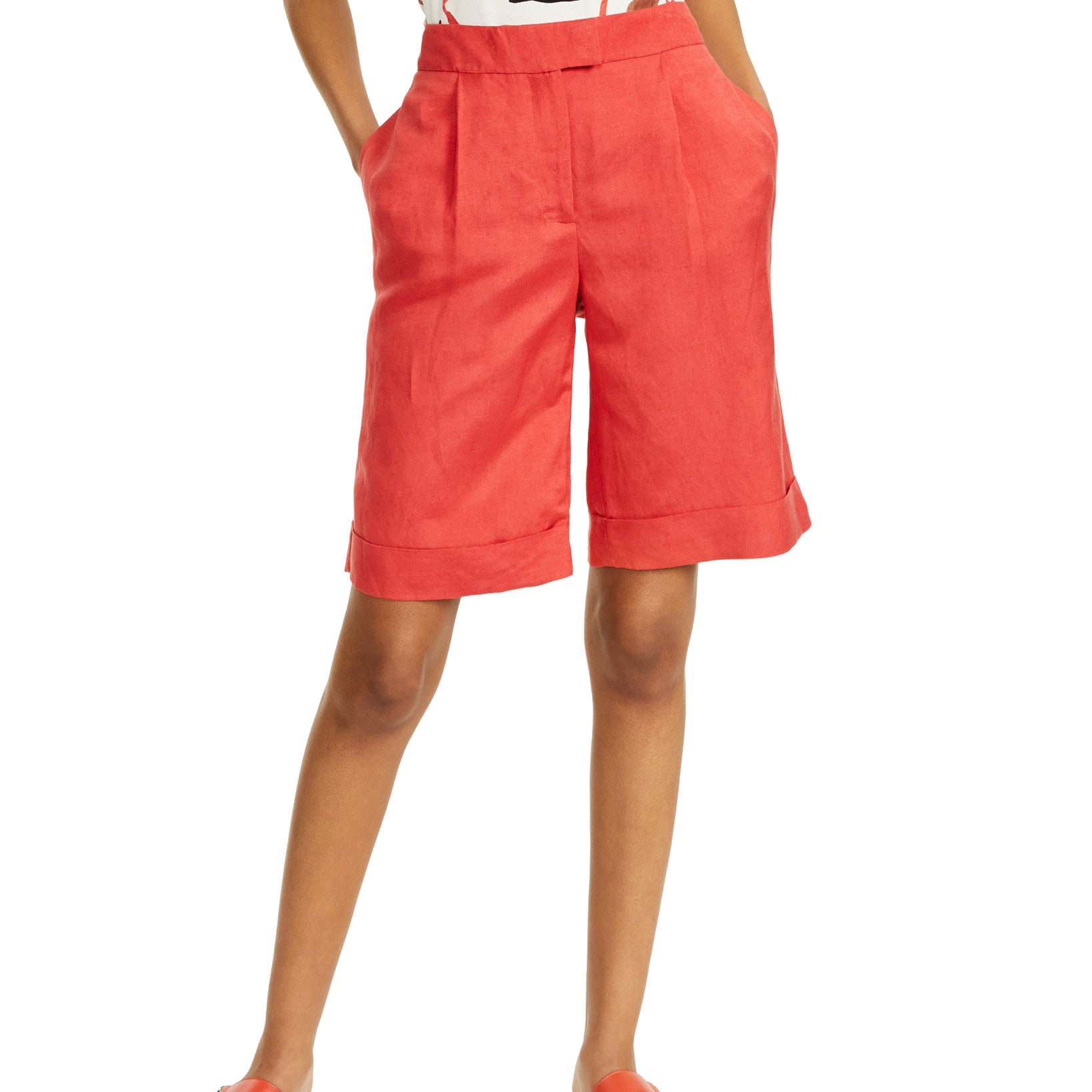 Alfani Women Pleated Bermuda Shorts Cranberry Spice