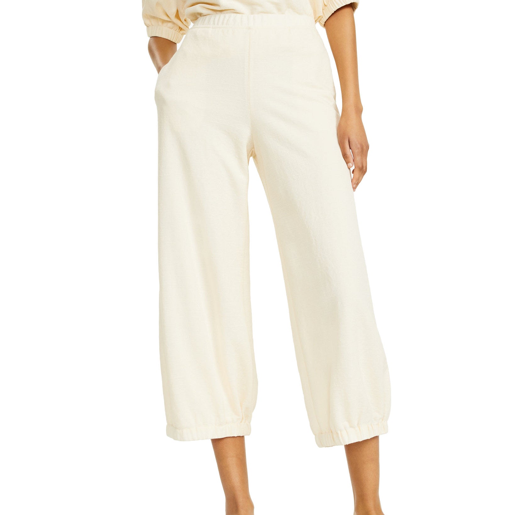 Alfani Women Textured Cropped Jogger Pants Antique White
