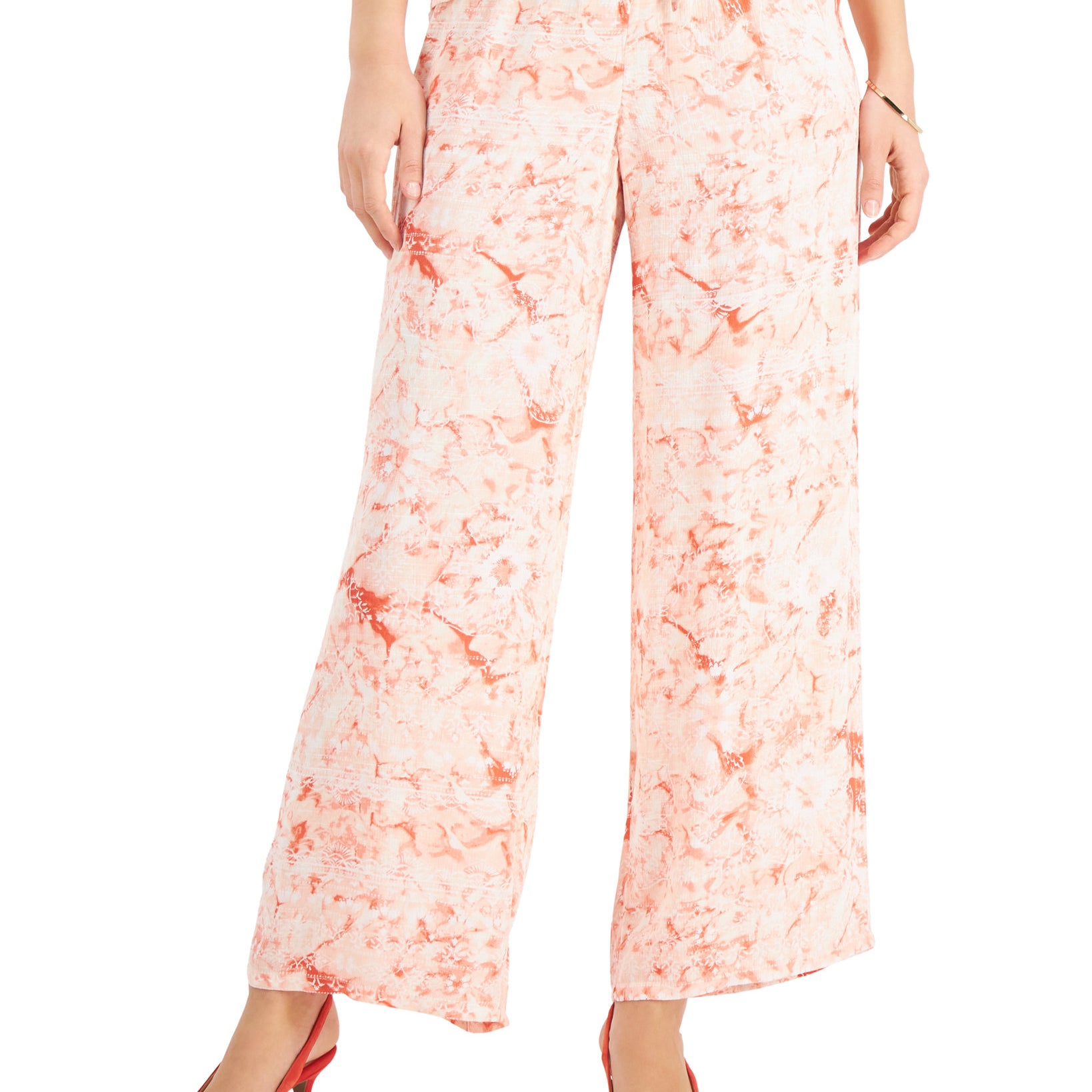 JM Collection Women Ariana Printed Gauze Pull On Pants Coral Banks