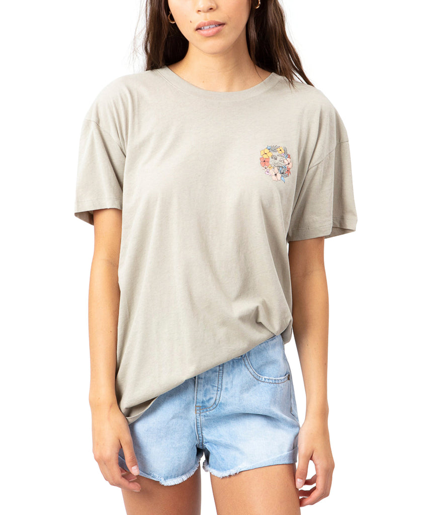 Rip Curl Juniors Bloom Cotton Oversized T Shirt Stone