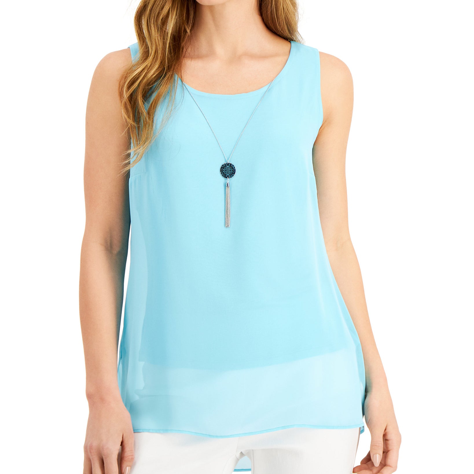 JM Collection Women Sleeveless Necklace Top Bachelor Button