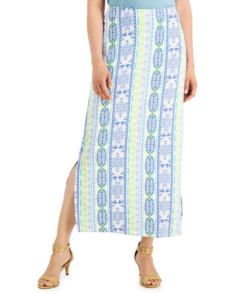 JM Collection Women Printed Knit Maxi Skirt Parrow Green Combo