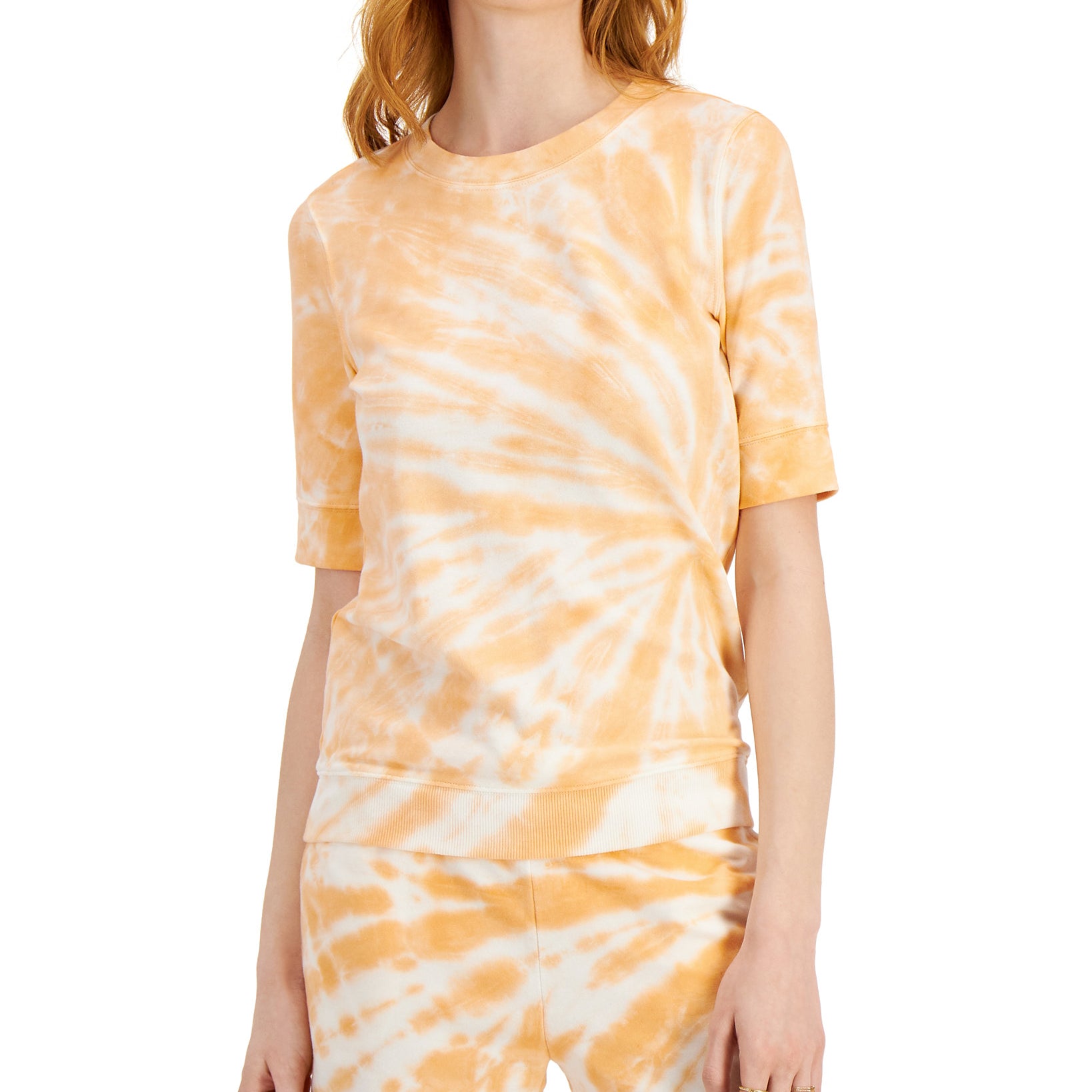 Style & Co Women Lightweight Tie Dyed Sweatshirt Sunburst Orange