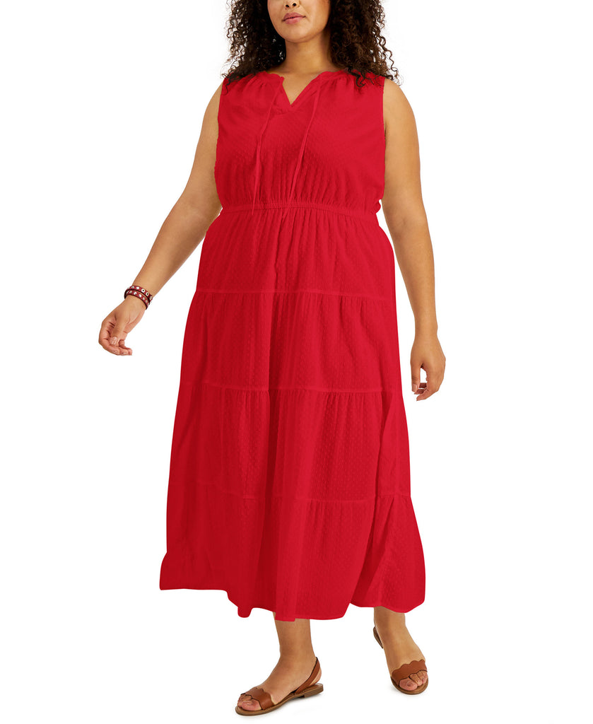Style & Co Women Plus Tiered Cotton Maxi Dress Loving Red