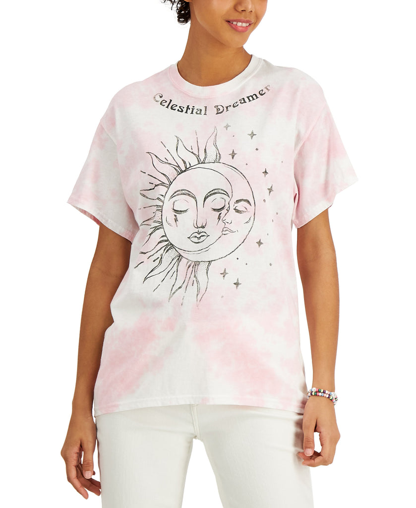 Love Tribe Juniors Cotton Celestial Dreamer Graphic T Shirt Pink Cloud