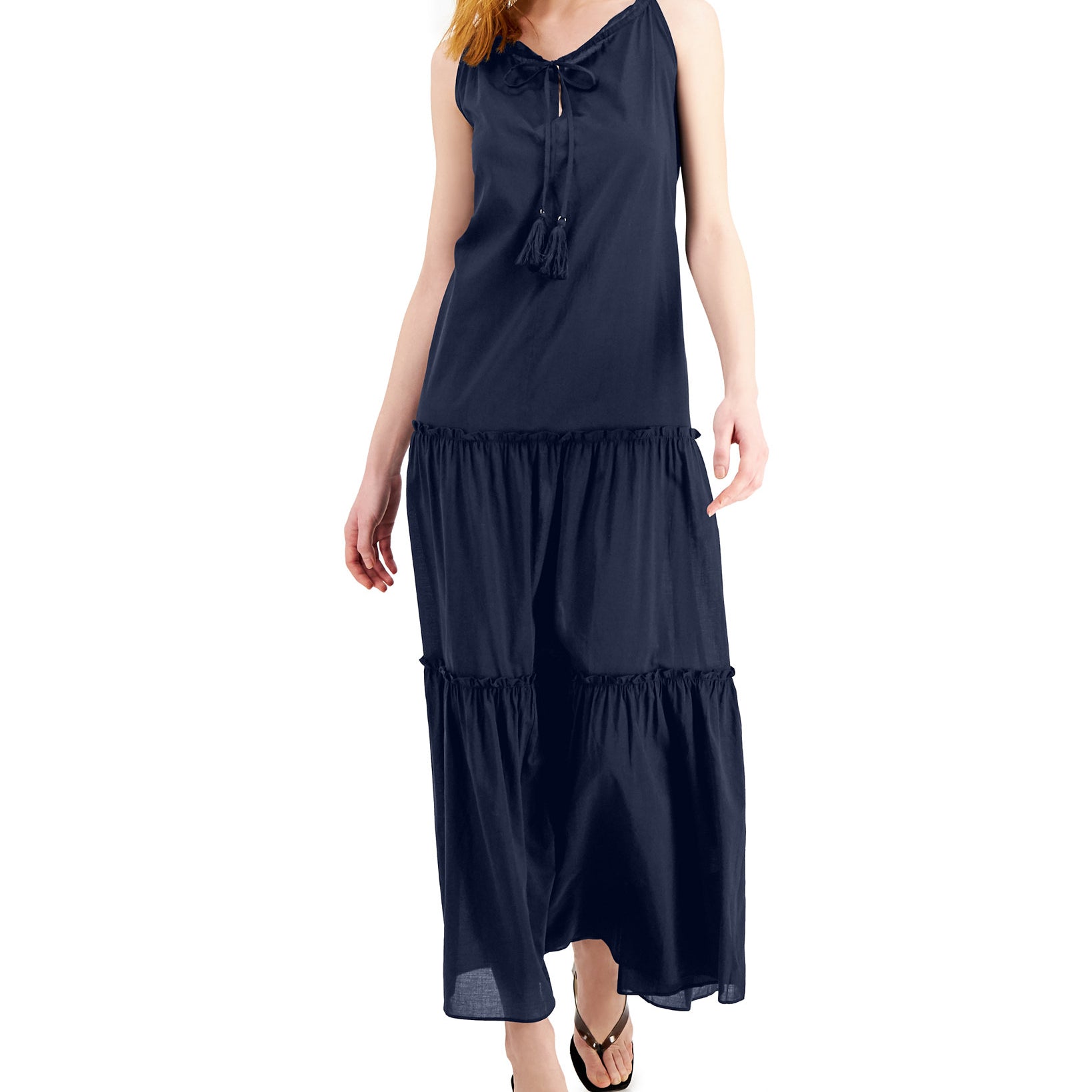 INC International Concepts Women Tiered Halter Maxi Dress Indigo Sea