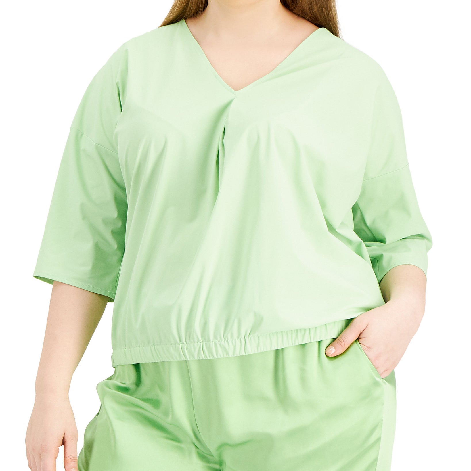 Alfani Women Plus Dolman Sleeve Top Pistachio Green