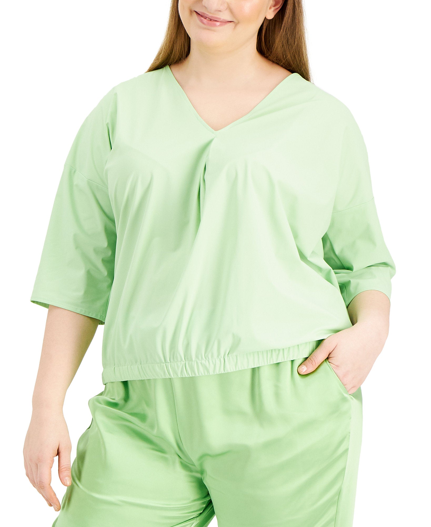 Alfani Women Plus Dolman Sleeve Top Pistachio Green